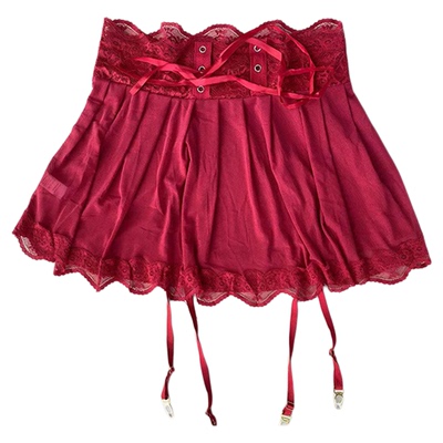 Solid color lace up floral fluffy short skirt 蕾丝蓬松短裙女