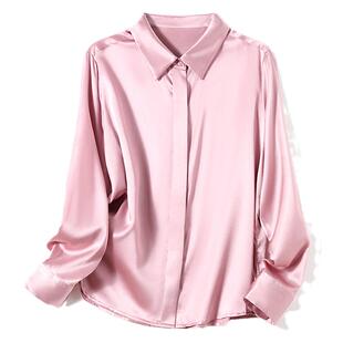 Mulee/慕立春新款重磅真丝纯色长袖女士衬衫POLO领桑蚕丝气质上衣