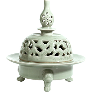 越窑款龙泉青瓷手工熏香炉复古小号陶瓷塔香熏炉檀香炉沉香盘香炉