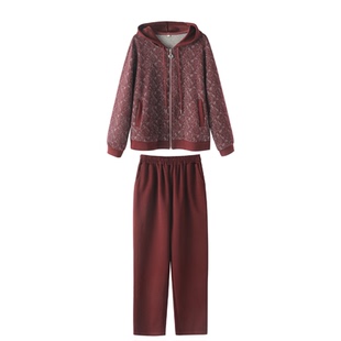 M2折扣店时尚妈妈装连帽拉链运动套装中老年女宽松显瘦休闲两件套