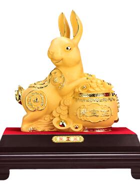 金兔聚宝兔年礼物绒沙金摆件定制