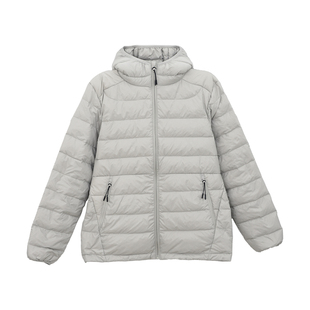 韩系浅灰色慵懒风排骨羽绒服女秋冬轻薄宽松显瘦休闲连帽拉链外套