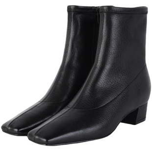 IORE设计师原创新款 极简利落有型弹力羊皮尖方头低跟粗跟短靴女