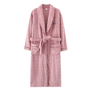 芬腾可安珊瑚绒睡袍女秋冬款加绒加厚法兰绒浴袍冬季长款晨袍浴衣