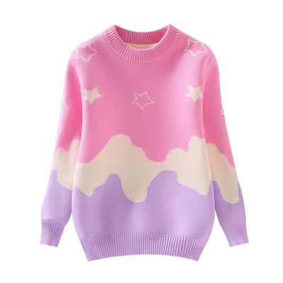 2025秋冬新款女童毛衣中大童圆领针织加绒加厚全棉打底衫女孩线衣