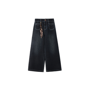 时然大码美式复古阔腿牛仔裤微胖mm冬季女装款长裤原创加厚裤子