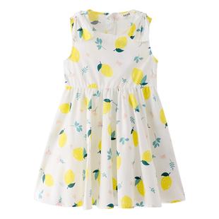 安奈儿童装女童无袖连衣裙夏新款清新印花纯棉A字中长裙子
