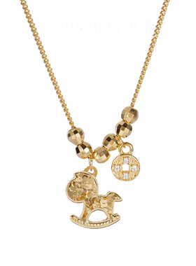 S925纯银碎冰冰木马项链女生复古轻奢高级感马上有钱锁骨链毛衣链