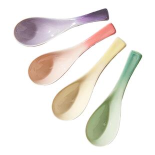 墨色陶瓷小汤勺家用吃饭喝粥小勺子汤匙长柄高颜值精致调羹喝汤勺