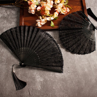 芙蕾 日式和风折扇优雅复古扇子黑色蕾丝舞蹈古风时尚气质礼物