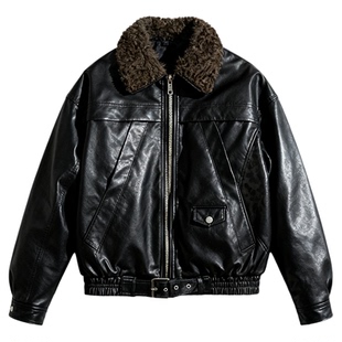逆壳中性美式复古毛领皮衣女男B3飞行员机车风外套酷飒街头棉夹克