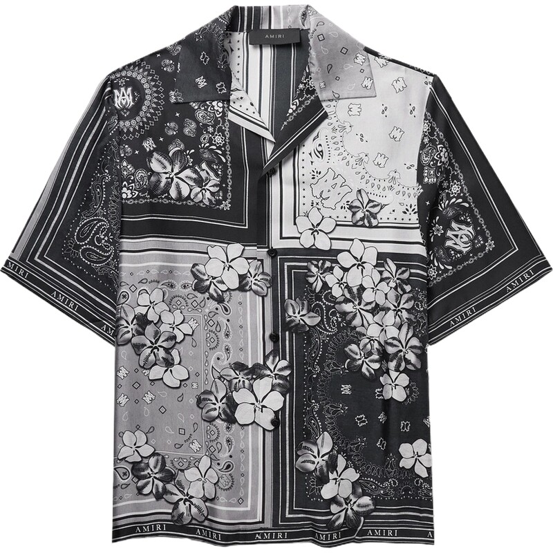 Amiri 夏季男复古花卉印花真丝斜纹布衬衫