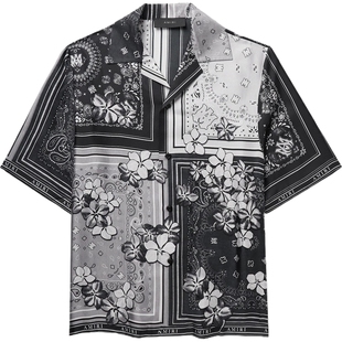Amiri 夏季男复古花卉印花真丝斜纹布衬衫