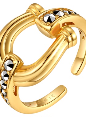 曼古银S925银马吉扣女士开口戒