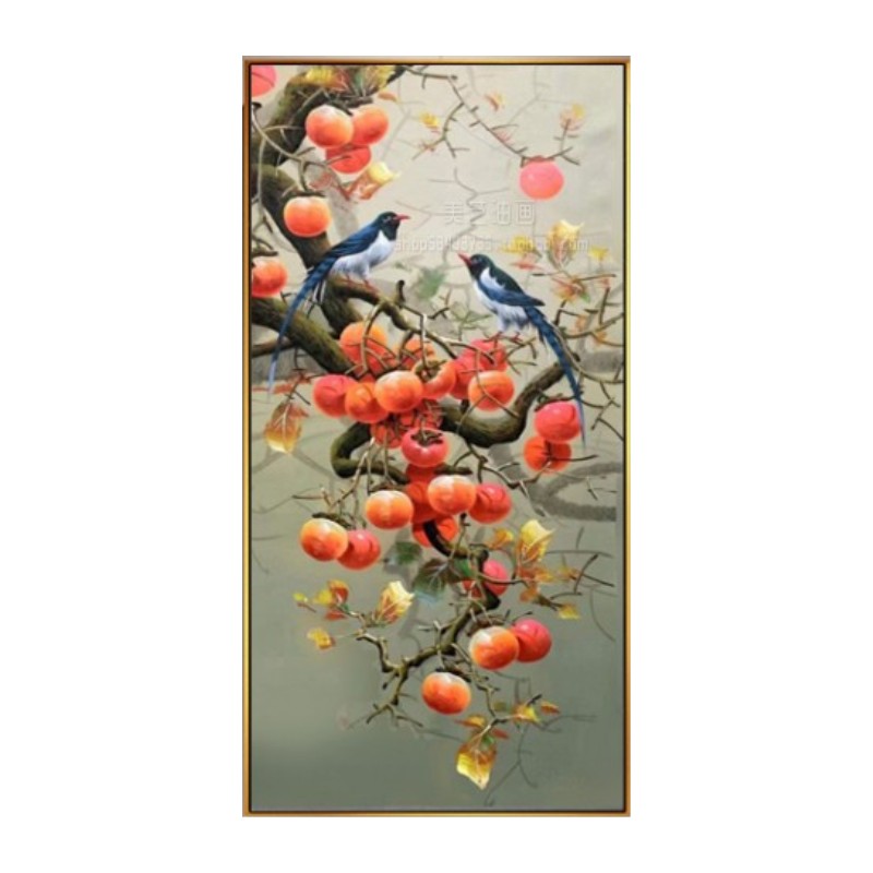纯手绘油画玄关竖版装饰画