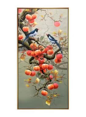 纯手绘油画玄关竖版装饰画