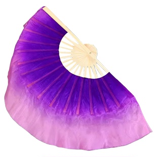 黄土高坡扇子舞蹈扇真丝紫粉渐变广场舞跳舞专用秧歌表演出绸扇
