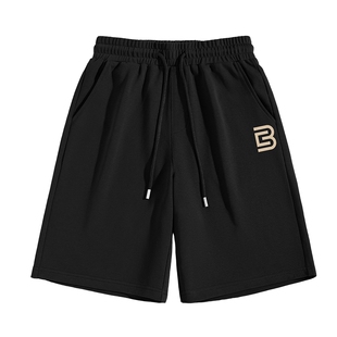 班尼路男短裤纯棉夏季黑色宽松透气五分直筒裤青少年海边沙滩裤A