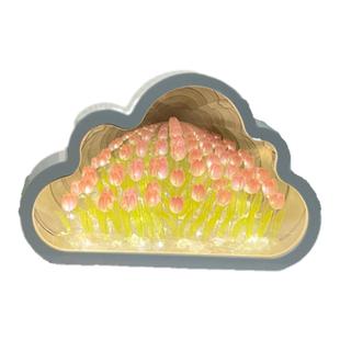 diy云朵花海郁金香小夜灯镜子立体魔方手工送闺蜜生日礼物新年