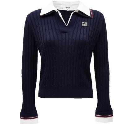 ONLY学院风假两件撞色翻领针织衫