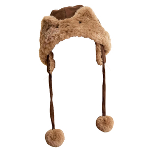 可爱毛绒兔耳护耳帽子女冬季新款加厚保暖防寒显脸小包头雷锋帽