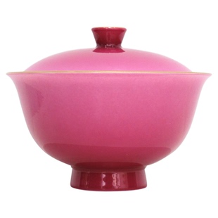 小谦山房胭脂红渐变盖碗景德镇陶瓷泡茶女士个人专用茶具中式家用