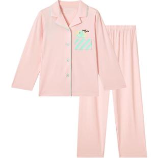 久岁伴儿童睡衣男春秋长袖宽松空调服薄款透气女童开襟家居服套装