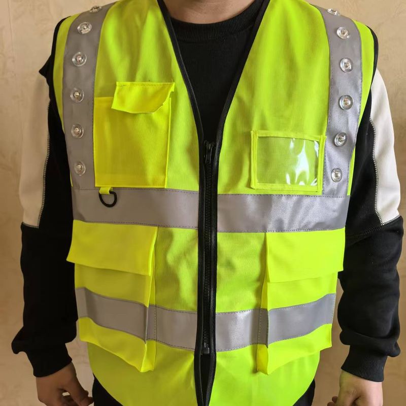 月明LED爆闪灯带马甲反光调节夜间安全衣灯反光三档反光骑行背心