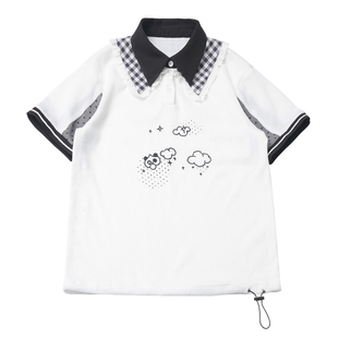 pinksavior【漫想空间】收腰绑带T恤夏日休闲情侣华夫格短袖中裤