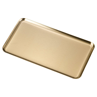 韩式304不锈钢长方形咖啡厅托盘直边金色烧烤盘平底盘点心蛋糕盘