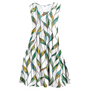 Casual sleeveless printed dress 通勤风无袖印花连衣裙女