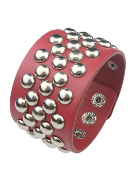 银色圆球蘑菇铆钉棕皮质大红手链