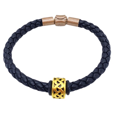 港版周生皮手链沙金酷黑黑皮手绳