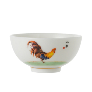 原矿高岭土羊脂玉瓷吉祥如意公鸡碗食品接触级无铅镉家用饭碗餐具