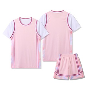 粉色短袖篮球服套装男女定制队服大学生训练比赛背心球衣班服订制
