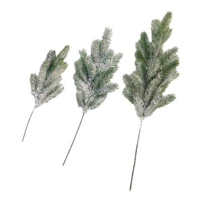 圣诞装饰品PE叶仿真树叶插枝落雪植绒白色假松枝花瓶桌面布置道具