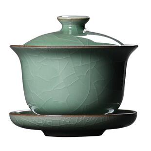 青瓷三才盖碗单个茶杯家用茶具泡茶套装手工大小号陶瓷功夫敬茶碗