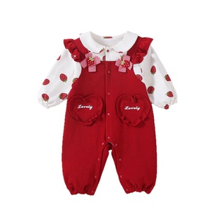 婴儿衣服女宝秋冬连体衣满月百天周岁礼服新生小月龄爬爬衣拜年服