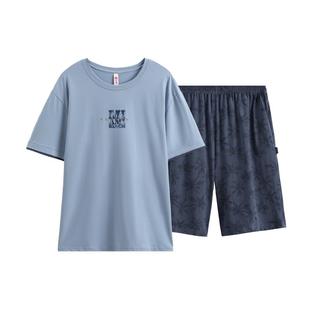 芬腾睡衣男夏季纯棉短袖短裤套头圆领外穿男款家居服套装2025新款