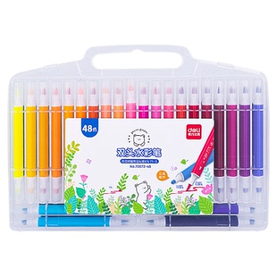 得力双头水彩笔24色可水洗幼儿园宝宝小学生美术画画笔儿童彩笔套装专用12色36色48色可洗绘画彩色笔画笔