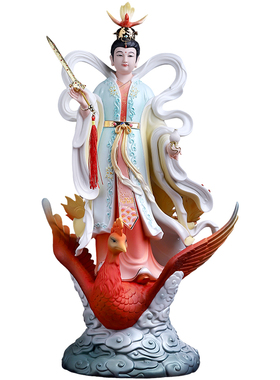 戴玉堂陶瓷《踏凤九天玄女青衣彩》神像家用供奉摆件九天圣母娘娘