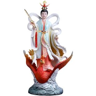 戴玉堂陶瓷《踏凤九天玄女青衣彩》神像家用供奉摆件九天圣母娘娘