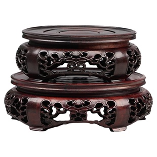 红酸枝木旋转底座佛像摆件奇石茶壶圆形工艺品装饰品花盆实木托架