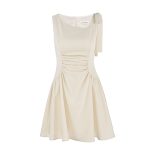 韩语琳/韩系氛围蝴蝶结褶皱连衣裙女2025温柔气质约会生日礼服裙