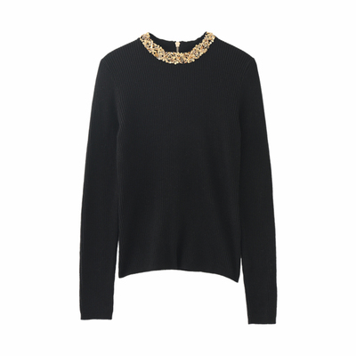 蔻后针织钉珠领重工修身打底衫