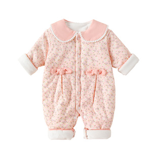 女宝宝衣服春秋冬装新生婴儿连体衣冬季夹棉袄外出服纯棉加厚套装