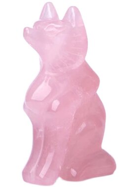 天然粉水晶芙蓉石狐狸饰品摆件