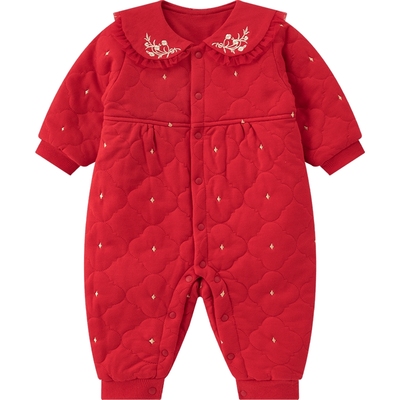 aqpa婴儿连体衣哈衣夹丝夹棉秋冬保暖宝宝衣服新年周岁满月外出服