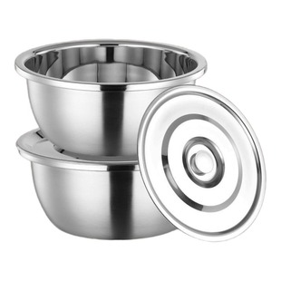 不锈钢盆带盖盆和面盆调料盆洗菜盆厨房多用盆子特厚加深汤盆