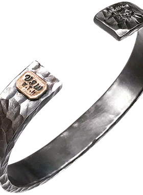 跋折罗原创游牧风小锤纹足银手镯